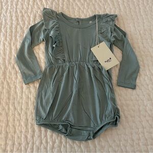 NWT Kyte Baby Long Sleeve Solid Teal Ruffle Bubble Bodysuit 18-24M